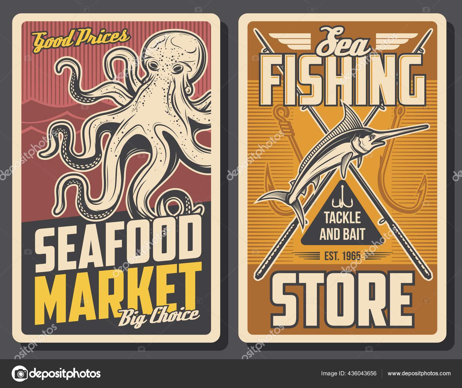 Seafood Market Fishing Store Banner Big Octopus Jumping Marlin Fish Stock  Vector by ©Seamartini 436043656