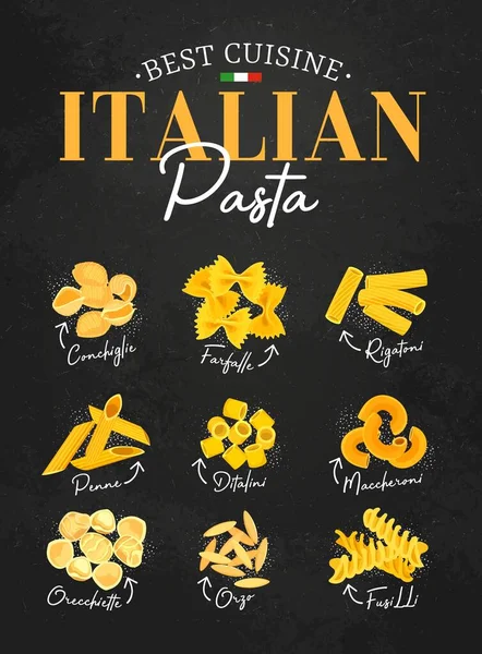 Pasta Italiana Menú Cocina Italia Platos Restaurante Fondo Pizarra Vectorial — Archivo Imágenes Vectoriales