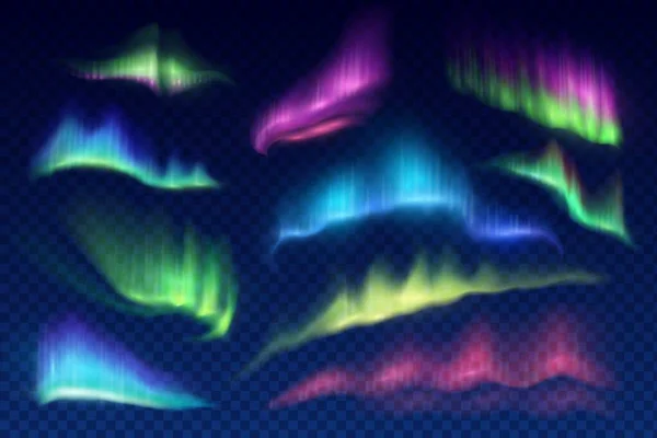 Aurores Boréales Arctiques Lumières Polaires Vectorielles Phénomènes Naturels Nordiques Isolés — Image vectorielle