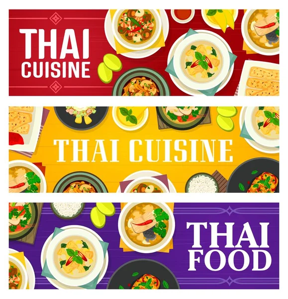 Sopa Gengibre Peixe Vetor Comida Tailandesa Curry Frango Verde Rolos — Vetor de Stock