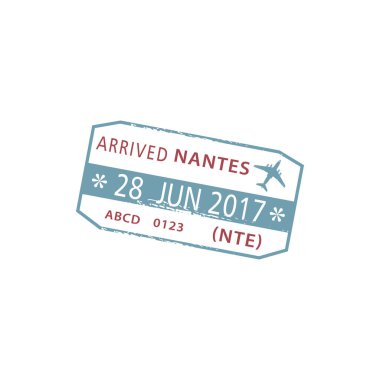 Nantes Atlantique Havaalanı 'na NTE izole bir şekilde giriş yaptı. Vektör göçmenlik mührü, varış damgası
