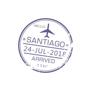 Santiago de Chile ya da Santiago de Compostela uçakla izole edilmiş grunge ikonu olarak geldi. İspanya 'ya, Galiçya' ya ya da Şili 'ye ya da Amerika' ya özerk bir topluluk olan Şili 'ye varış mührü. Seyahat hedefi işareti