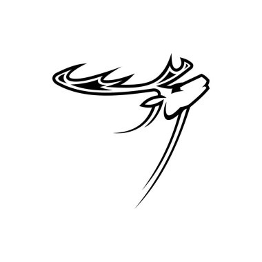 Karınca hayvanı tek renkli geyik siluetini izole etti. Vektör ren geyiği avlama kulübü logosu, dövme tasarımı