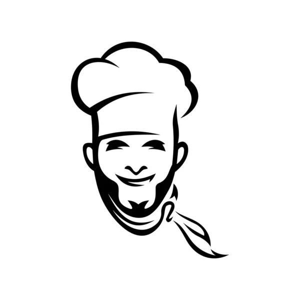 Spanish Italian Chef Contour Vector Illustration Smiling Professional Cook Hat — Stock Vector