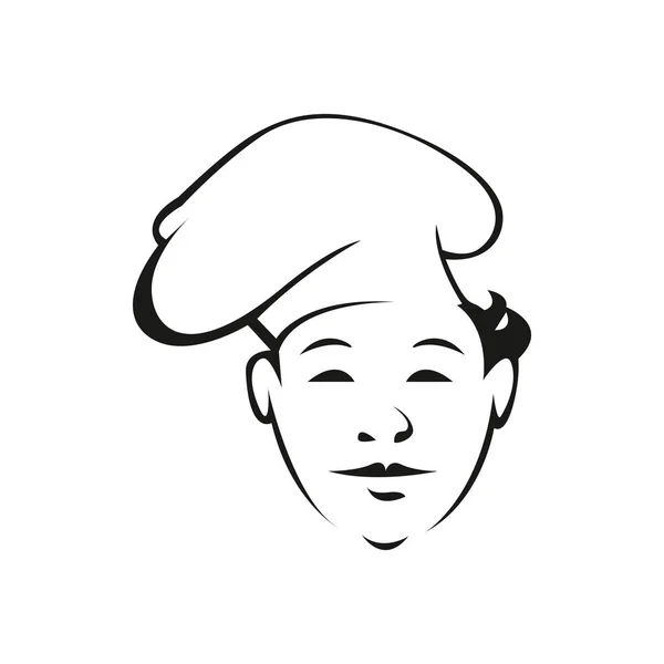 年轻的餐馆工人勾勒出了矢量图解 专业的欧洲厨师 头戴帽型轮廓 背景为白色 传统烹饪小酒馆标志设计元素 面包师 — 图库矢量图片