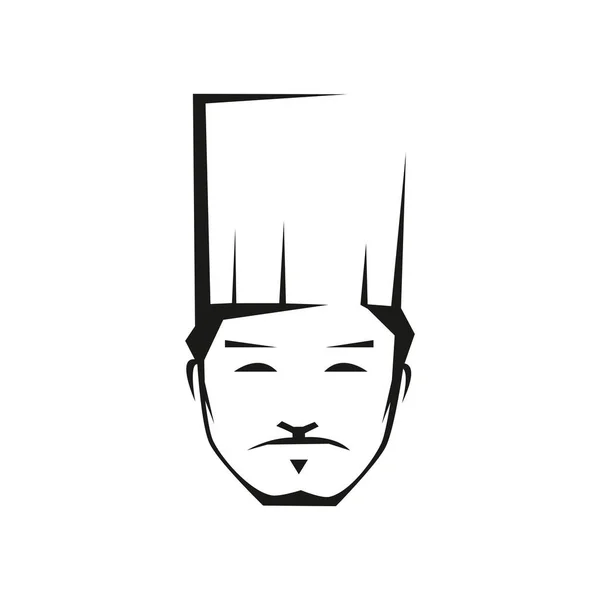 Professional Chef Narrow Eyes Outline Vector Illustration Asian Cook Hat — Stock Vector