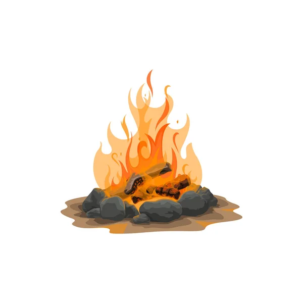 Firewood Stones Logs Hunting Camping Campfire Icon Isolated Vector Fire — Stock Vector