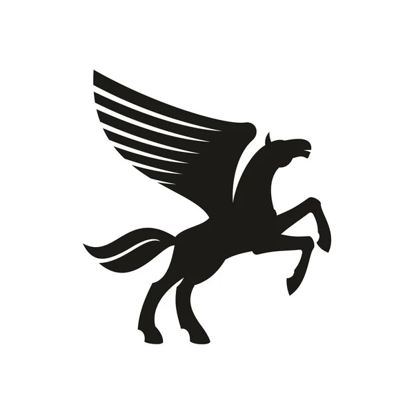 Gevleugeld Paard Silhouet Geïsoleerd Pegasus Silhouet Vector Eenhoorn Heraldische Symbool — Stockvector