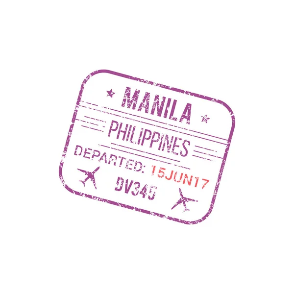 Departed Manila Philippines Isolated Grunge Visa Stamp Vector Border Control — Stock Vector