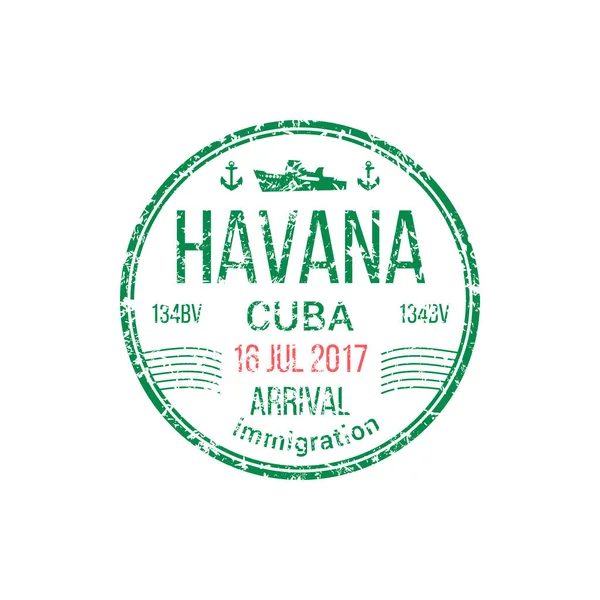 Arrivée Havane Port Cuba Timbre Immigration Isolé Marque Approuvée Par — Image vectorielle