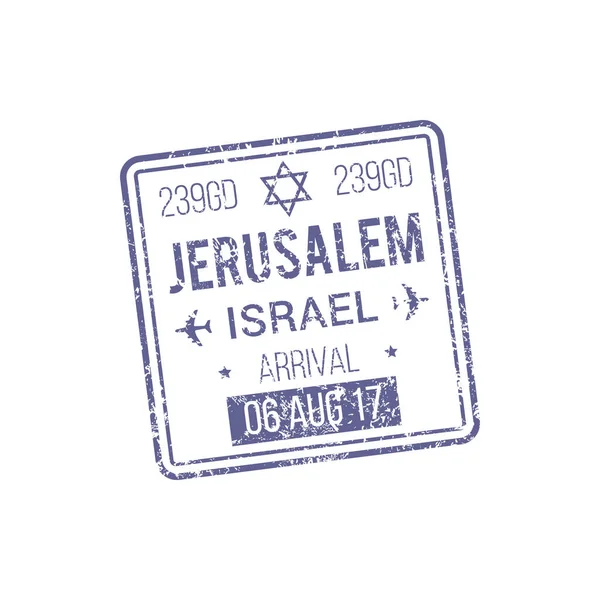 Jerusalem Visa Template Isolated Israel Control Stamp Vector Document Admitted — Stock Vector