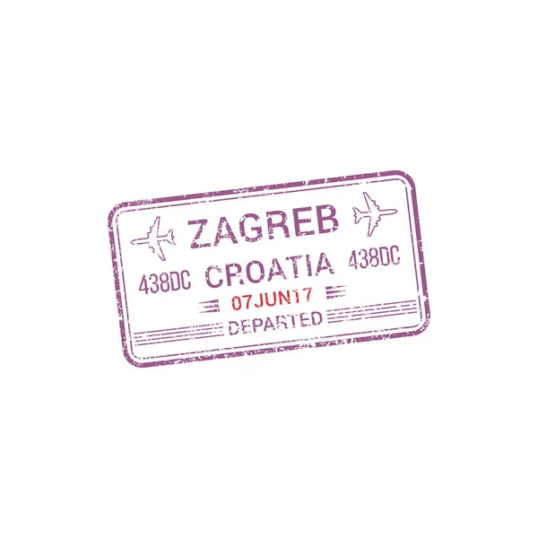 Departed Zagreb Croatia Isolated Visa Stamp Vector Passport Control Sign — Stock Vector