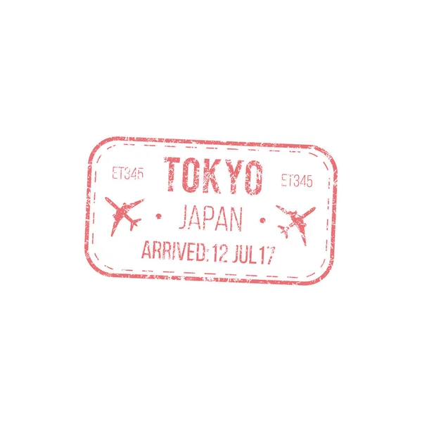 Arrived Tokyo Japan Isolated Airport Visa Stamp Vector Grunge Border — Stock Vector