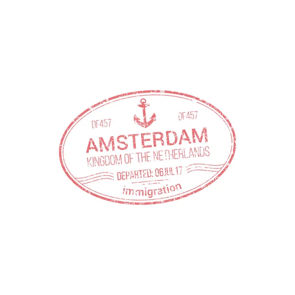 Immigration Visa Stamp Amsterdam Isolated Netherlands Passport Control Seal Vector — Stock Vector