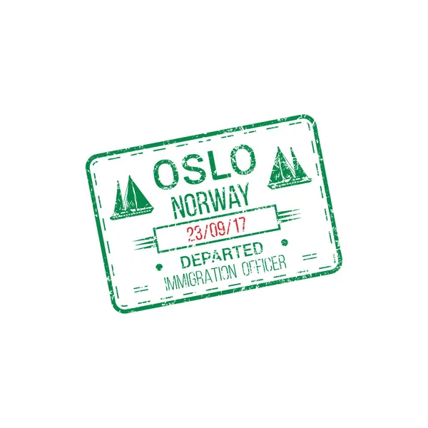 Immigration Officer Visa Stamp Departed Oslo Norway Vector International Harbor — Stock Vector