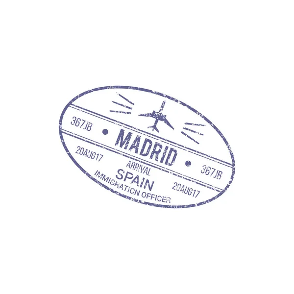 Spain Immigration Officer Visa Stamp Isolated Arrived Madrid Seal Vector — Stock Vector