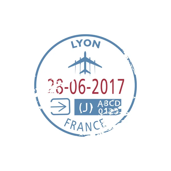 Lyon Arrival Stamp France Isolated Vector Sign Passport Date Plane — Stock Vector