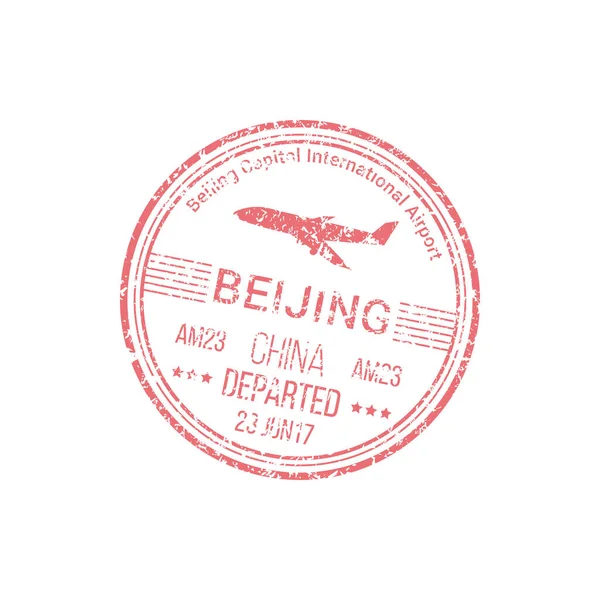 Beijing International Airport Visa Stamp Isolated Chinese Border Control Vector — Stock Vector