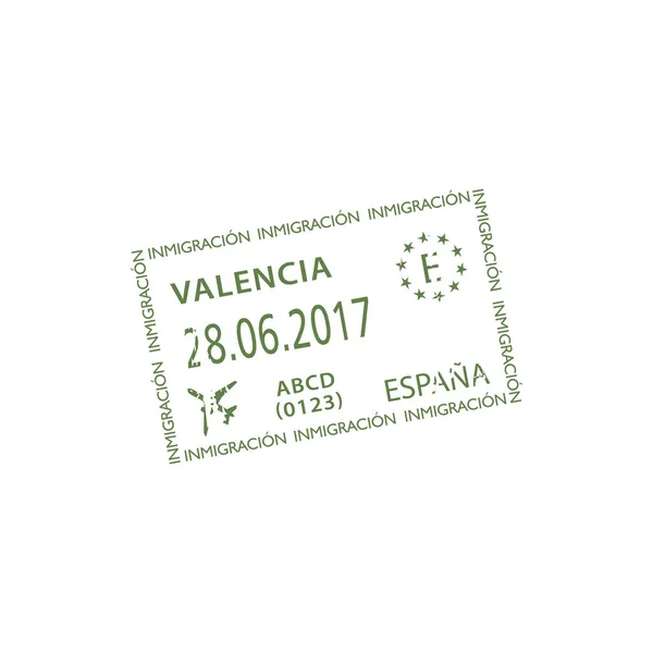 Wiza Imigracyjna Odizolowany Znaczek Lotnisku Walencji Podróż Wektorowa Hiszpanii Pieczęć — Wektor stockowy