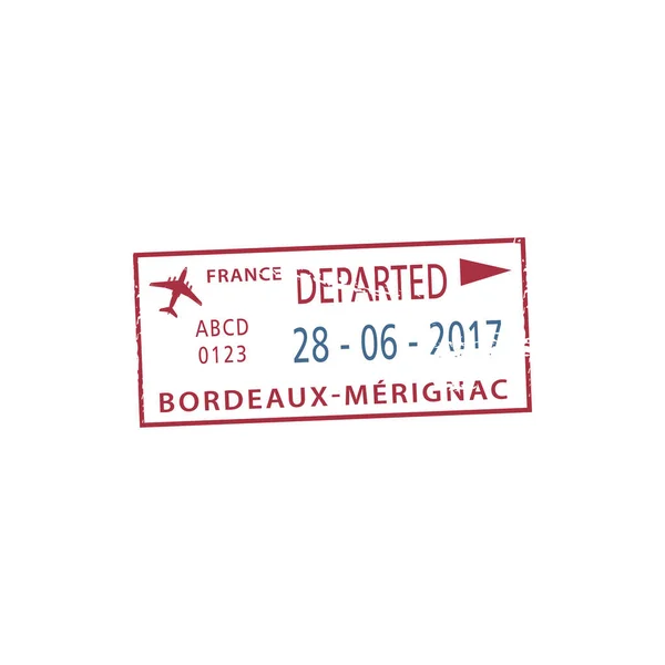 Carimbo Oficial Partida Para Aeroporto Bordéus Merignac Isolado Vector França — Vetor de Stock