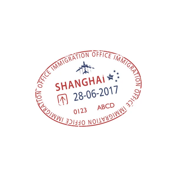 Shanghai Immigration Office Airport Visa Stamp Isolated Vector Passport Control — Stock Vector