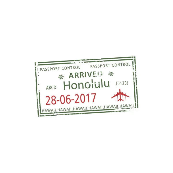 Honolulu Visa Stamp Arrived Hawaii Mark Passport Isolated Vector Official — Stock Vector