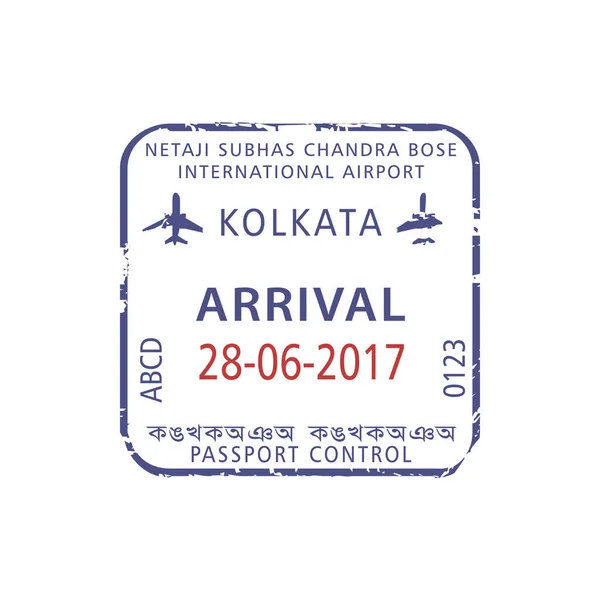 Kolkata West Bengal Indian State Isolated Visa Stamp Vector Passport — Stock Vector