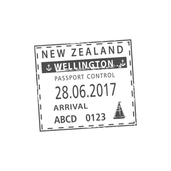 Wellington Port Visa Stamp Isolated Vector Passport Control Arrival Sea — Stock Vector