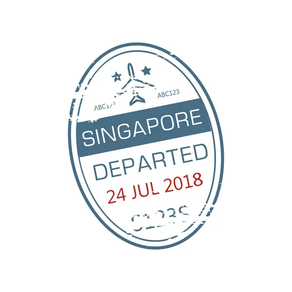 Σιγκαπούρη Αναχώρησε Οβάλ Σφραγίδα Θεώρησης Απομονωμένη Grunge Εικονίδιο Αεροπλάνο Και — Διανυσματικό Αρχείο