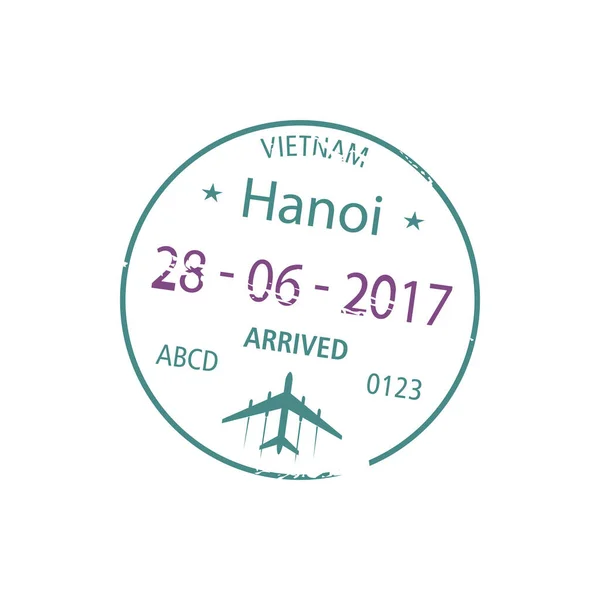 Arrived Hanoi Visa Stamp Passport Isolated Vector Vietnam Border Control — Stock Vector
