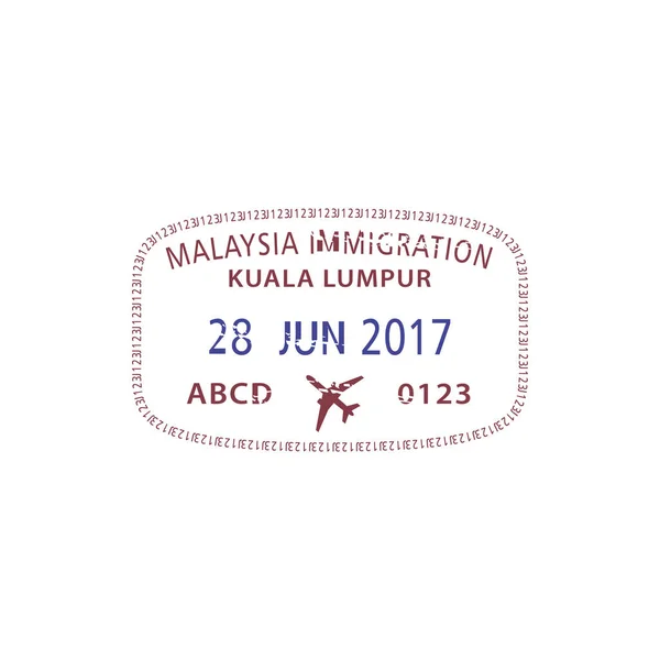 Kuala Lumpur Visa Aéroport Arrivée Timbre Isolé Vecteur Malaisie Panneau — Image vectorielle