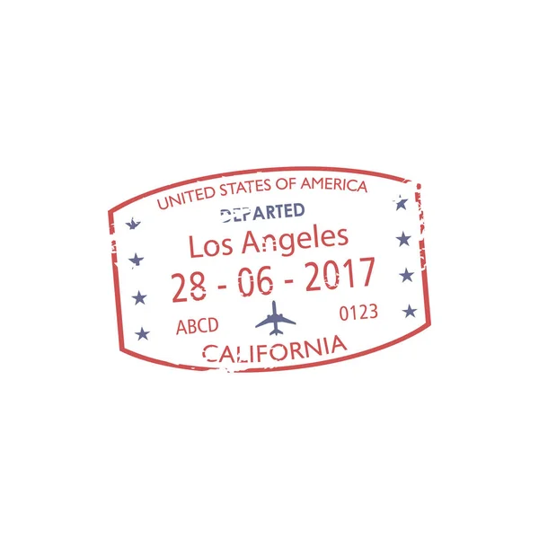 Departed Los Angeles California Isolated Visa Stamp Vector Border Control — Stock Vector