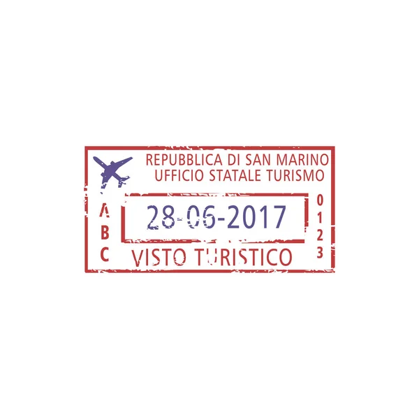 Republic San Marino Visa Stamp Template Isolated Vector Italian Touristic — Stock Vector