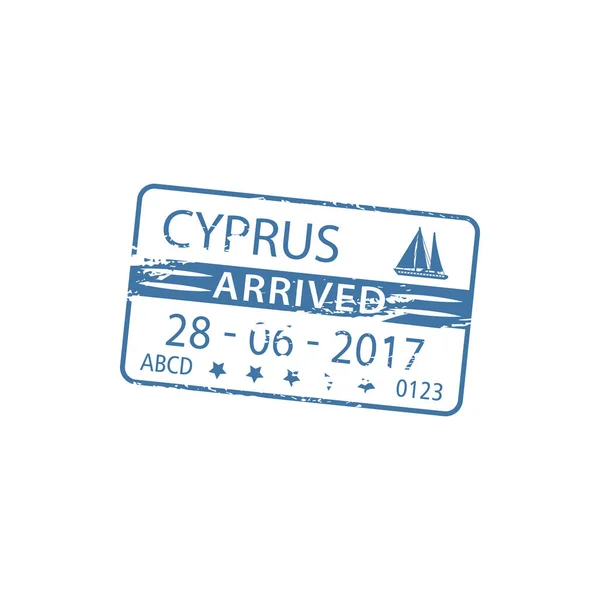 Cipro Arrivato Visto Timbro Passaporto Isolato Porto Vettore Controllo Frontiera — Vettoriale Stock