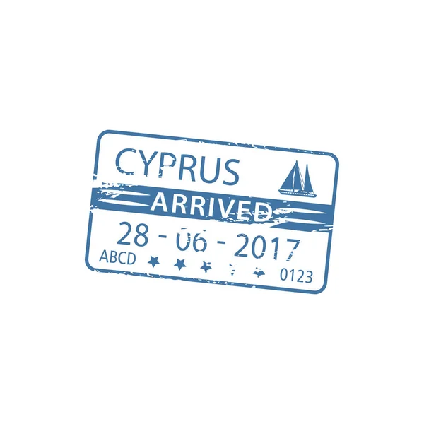 Cyprus Aangekomen Visumstempel Paspoort Geïsoleerd Vectorhaven Nautische Grenscontrole Scheepsteken — Stockvector