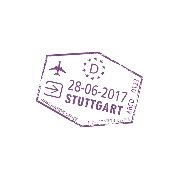 Stuttgart Airport Stamp Isolated Visa Template Vector Germany Border Passing — Stock Vector