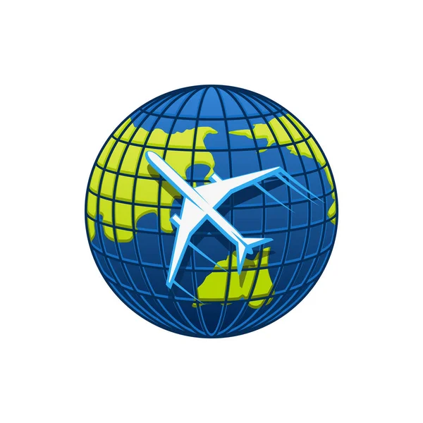 Airplane World Globe Icon Travel Agency Air Post Mail Delivery — Stock Vector