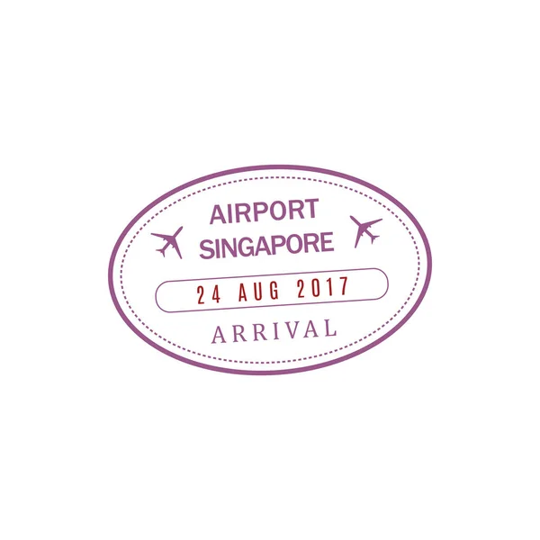Singapur Havaalanına Varış Vizesi Vektör Oval Pul Izole Ikonu Pasaport — Stok Vektör