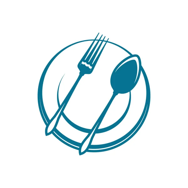 Ложка Вилка Тарелке Изолированный Ресторан Логотип Кафе Векторная Посуда Посуда — стоковый вектор
