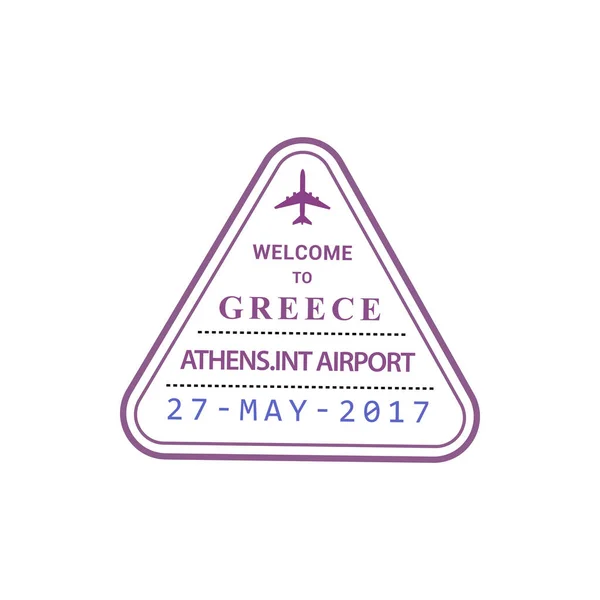 ギリシャへようこそアテネ国際空港到着ビザ三角形切手ベクトルアイコン — ストックベクタ
