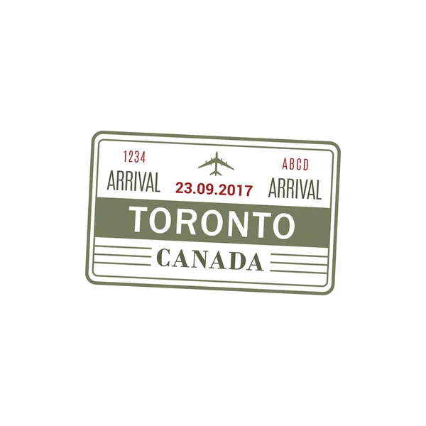 カナダへの到着ビザ トロント国際空港 ベクトル孤立スタンプアイコン データと平面記号 — ストックベクタ