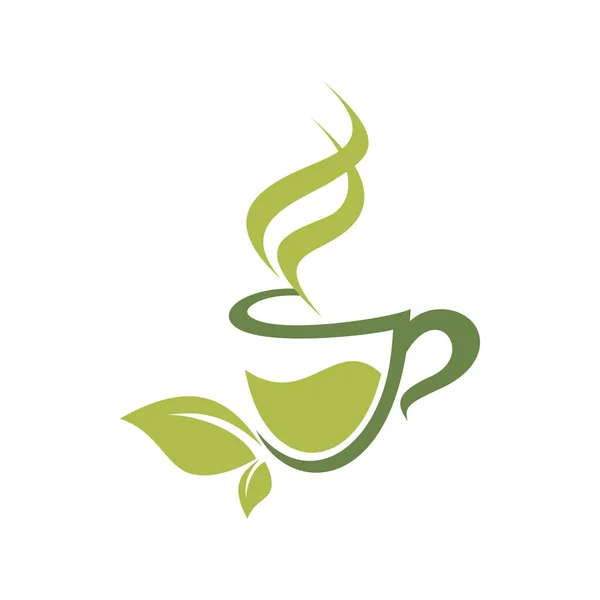 Herbata Kwiatowa Ziołowa Zielonymi Liśćmi Odizolowanego Logo Kubek Wektorowy Gorącego — Wektor stockowy
