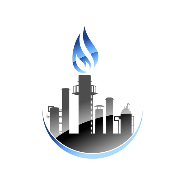 Logotipo Aislado Industria Del Gas Planta Que Produce Combustible Azul — Archivo Imágenes Vectoriales