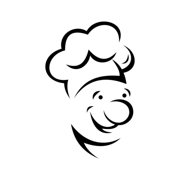 面带微笑的面包师 戴着白色帽子 独立的人物肖像 矢量厨师烹调在托克帽轮廓轮廓 — 图库矢量图片