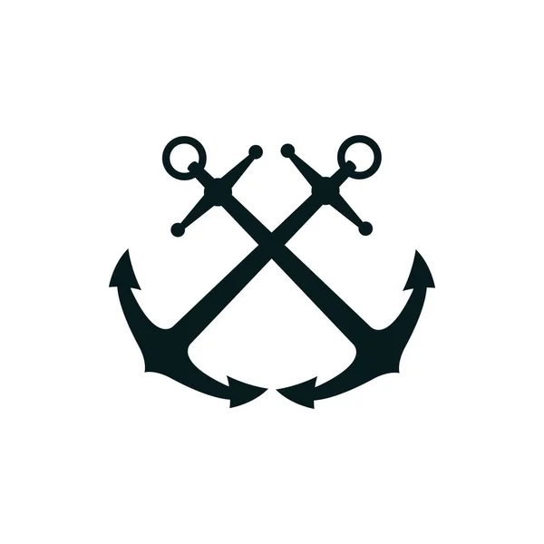 クロスアンカーシルエットベクトルイラスト セーリング レガッタ手描きのモノコール記号 アンカーモノクロームバッジ 水夫の入れ墨 ヨットクラブのロゴタイプのデザイン要素 — ストックベクタ