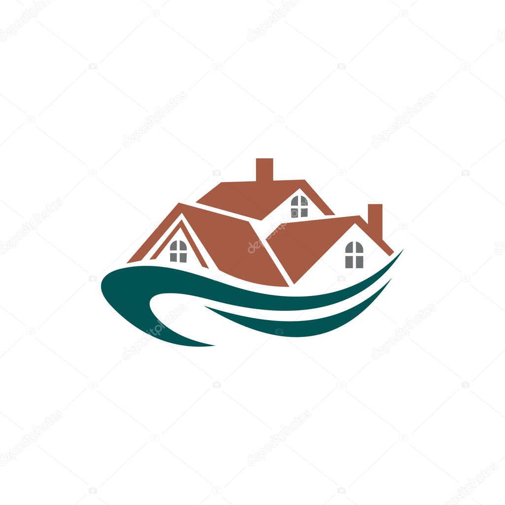 Houses and homes on sale and rent isolated real estate buildings logo. Vector cottages, private property