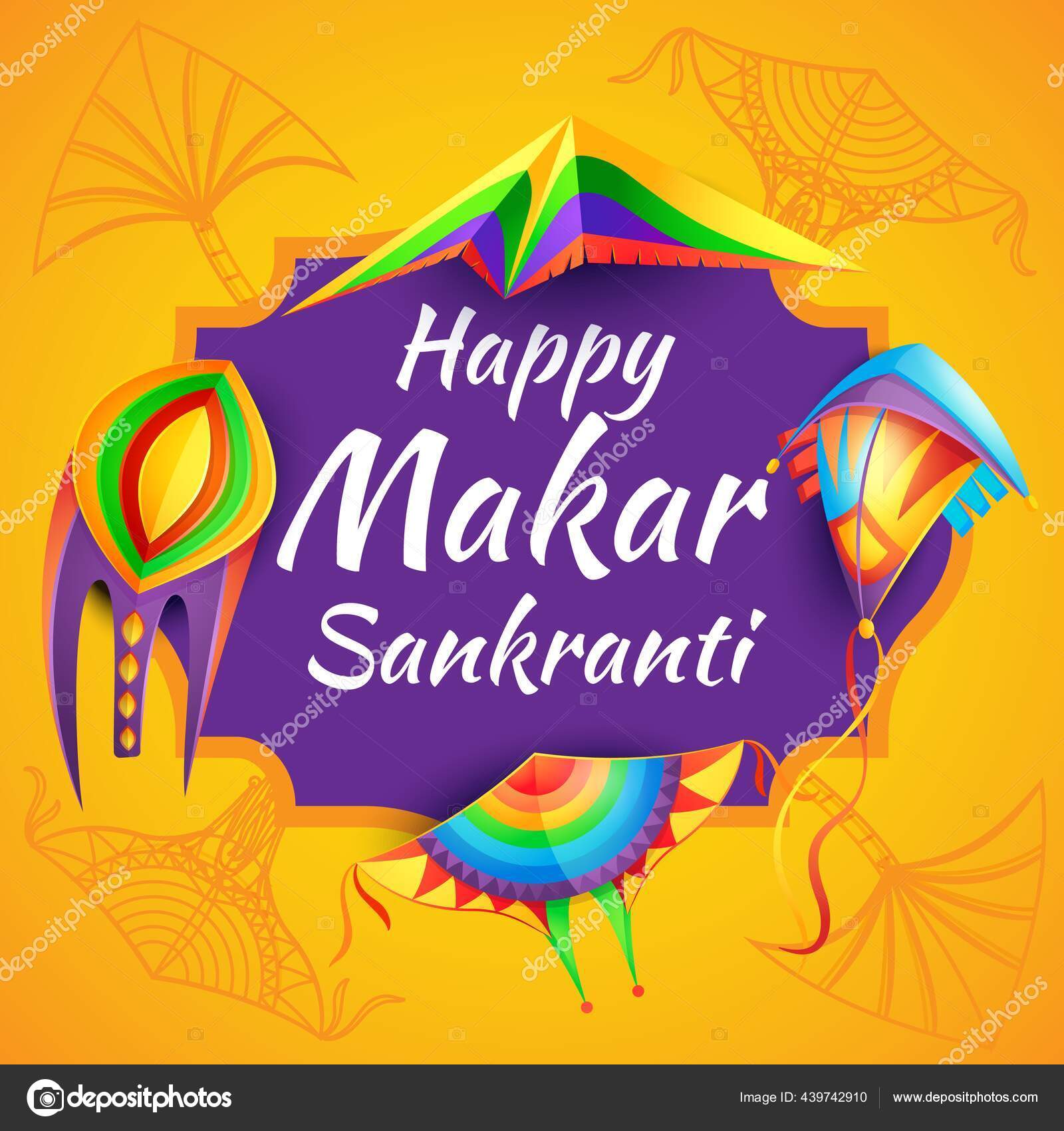 Happy Makar Sankranti Hinduism Religion Festival Color Paper Kites