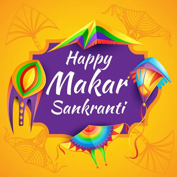 Happy Makar Sankranti Hurism Religion Festival Color Paper Kites Vector — 스톡 벡터