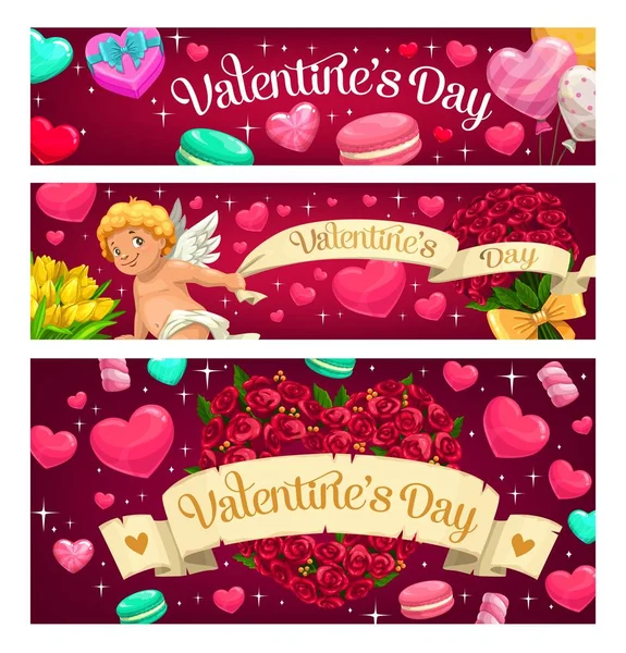 Dia Dos Namorados Corações Rosas Flores Fevereiro Amor Férias Desejos — Vetor de Stock