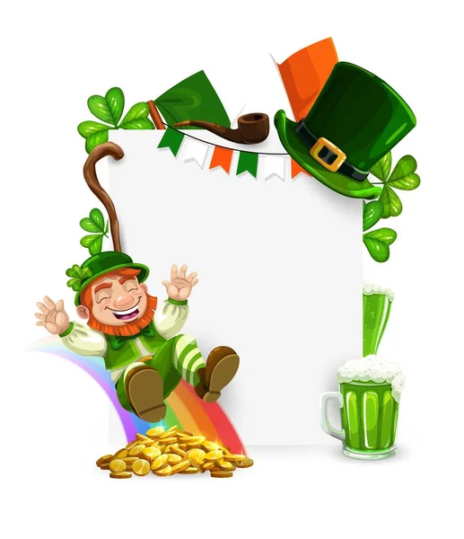 Patricks Day Leprechaun Cadre Vecteur Dessin Animé Leprechaun Chevauchant Sur — Image vectorielle